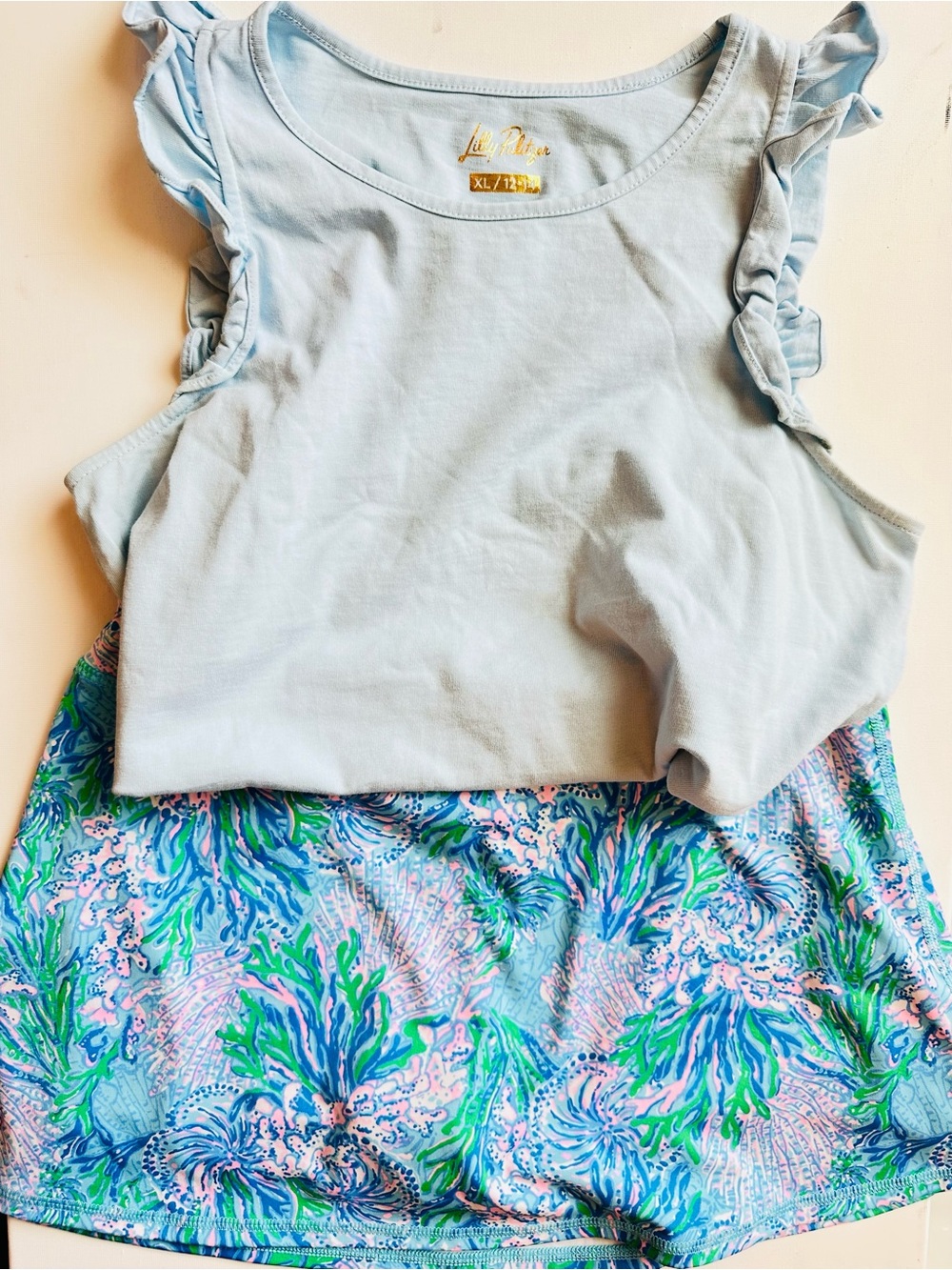 Lilly Pulitzer Girls' Light Blue Ruffle Sleeve Tank Top & Skirt